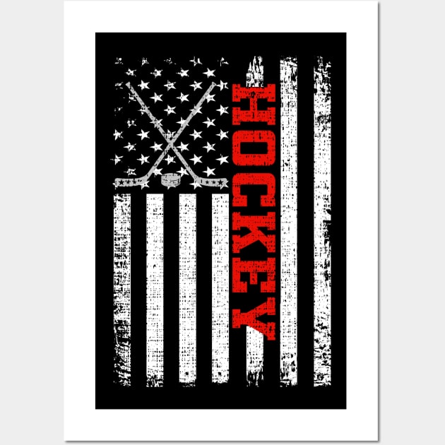 Hockey American Flag Patriotic Gift Wall Art by DragonTees